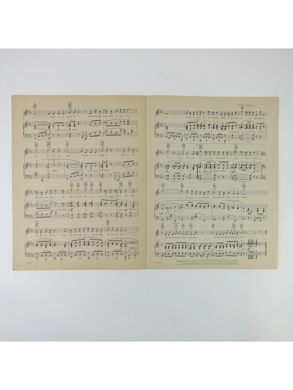 Sheet Music The Lady In Red Caliente Dolores Del Rio Pat O'brien Vintage 1935